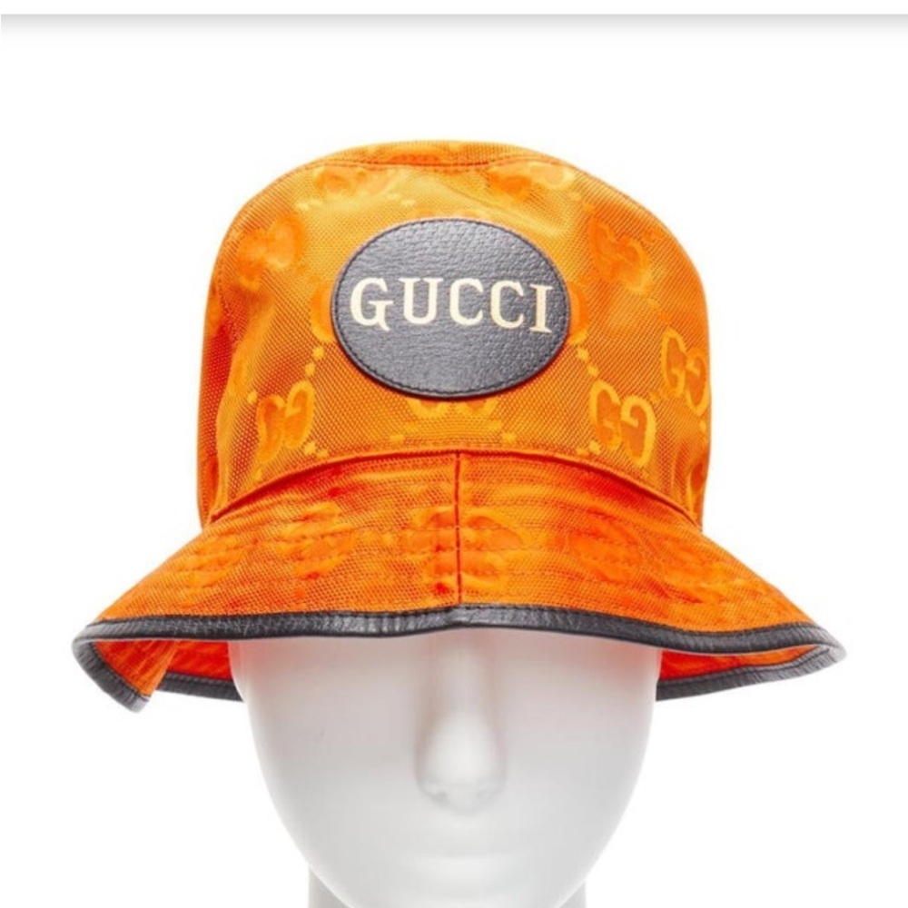 GUCCI Off The Grid Orange GG Monogram Leather trim Bucket Hat 🧡 like New